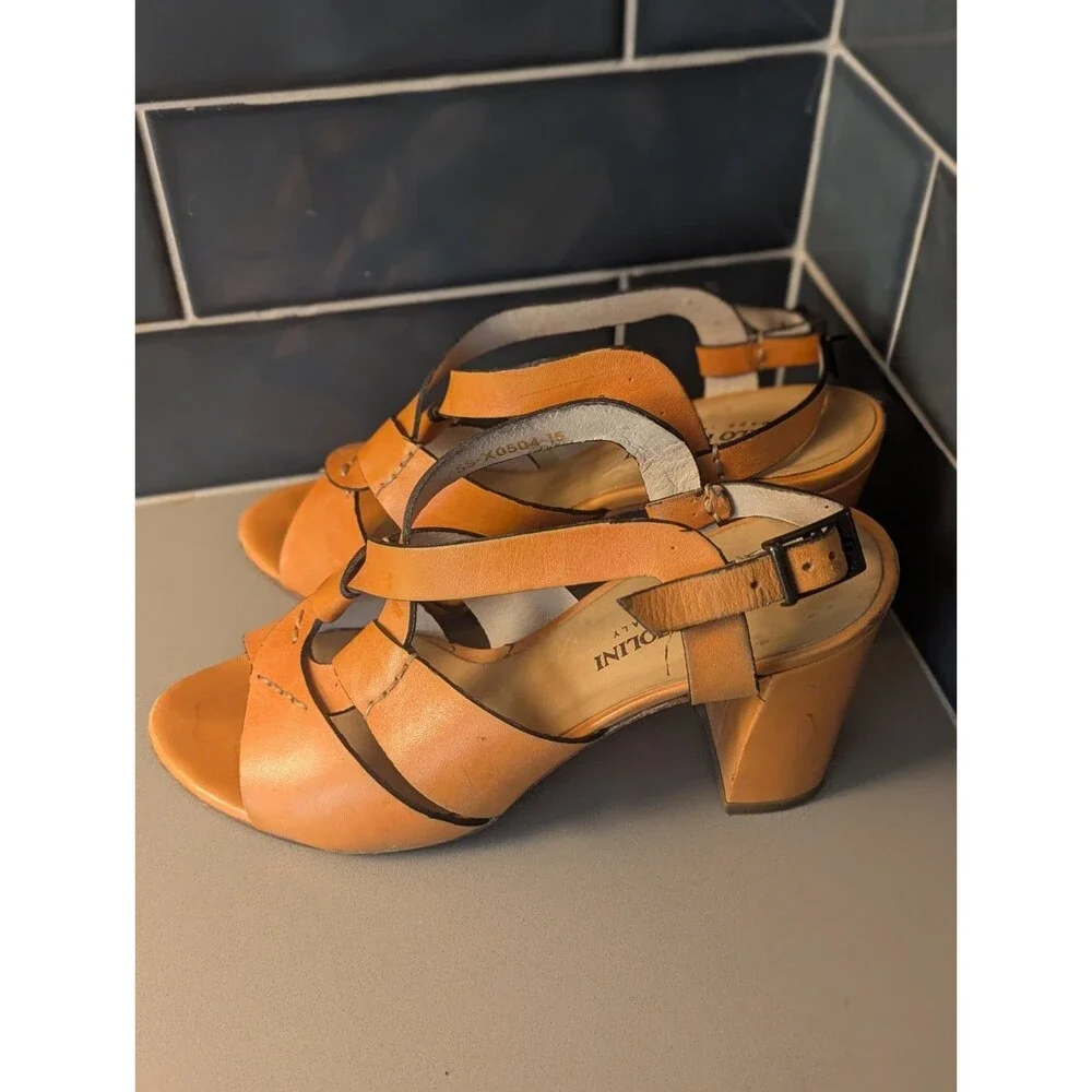 Carlo Pazolini 8 Tan‎ Leather Strappy Wedge Heels Platform Sandals Woodgrain